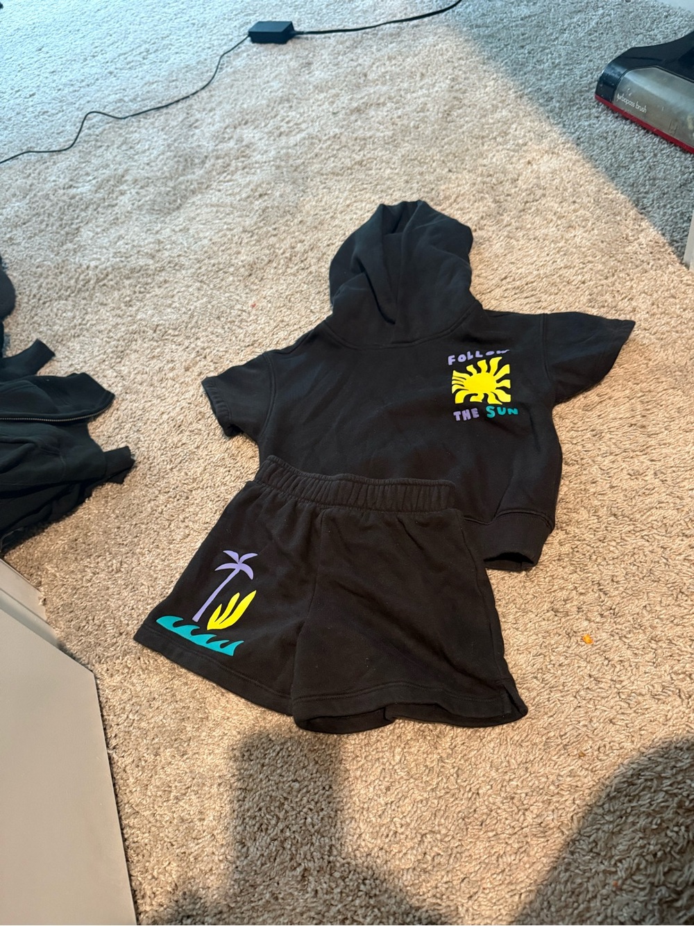GAP Black Two-Piece Hoodie & Shorts Set with Tropical Sun Graphics